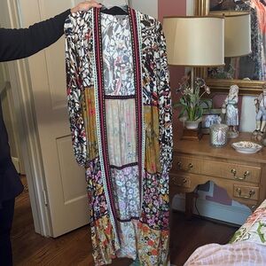 Boho Floral Patchwork Long Duster Kimono - Multicolor